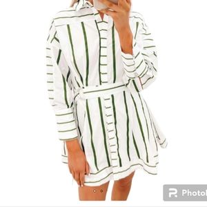 Bartley Mini Striped Green & White Dress